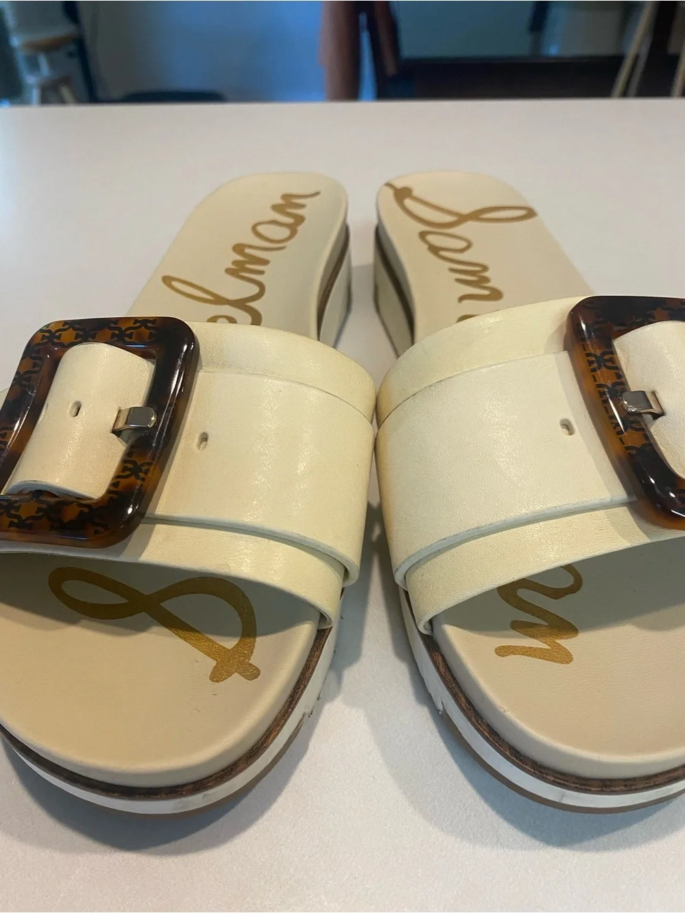 SAM EDELMAN ARIANE PLATFORM SANDAL IVORY TORTOISE ONE STRAP SLIDE SZ 8